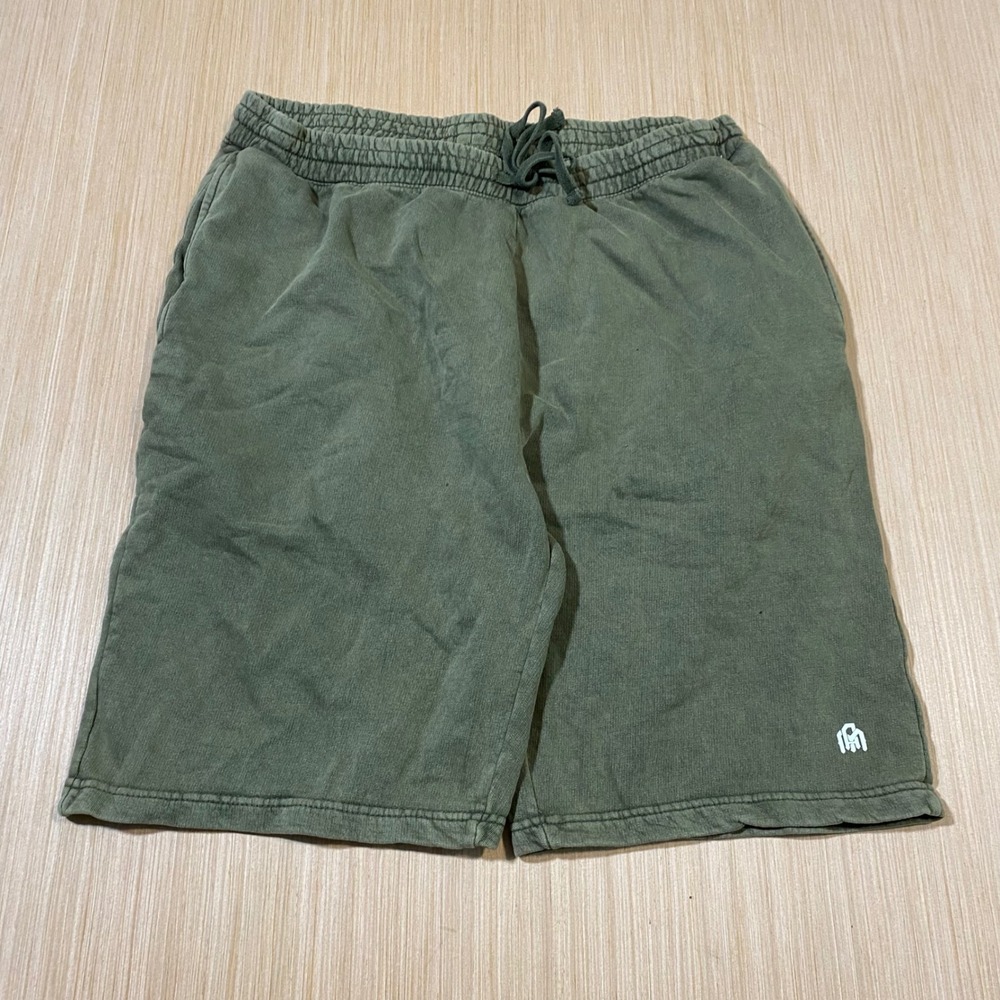 Into The AM Mens Olive Green Fleece Sweat Shorts Drawstring Pocket Size Medium